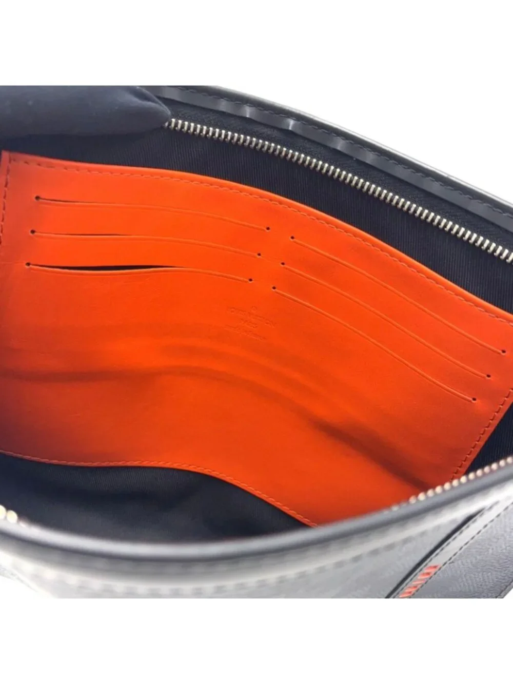 Louis Vuitton Pochette Voyage MM Damier Cobalt Leather Orange Navy Black Clutch